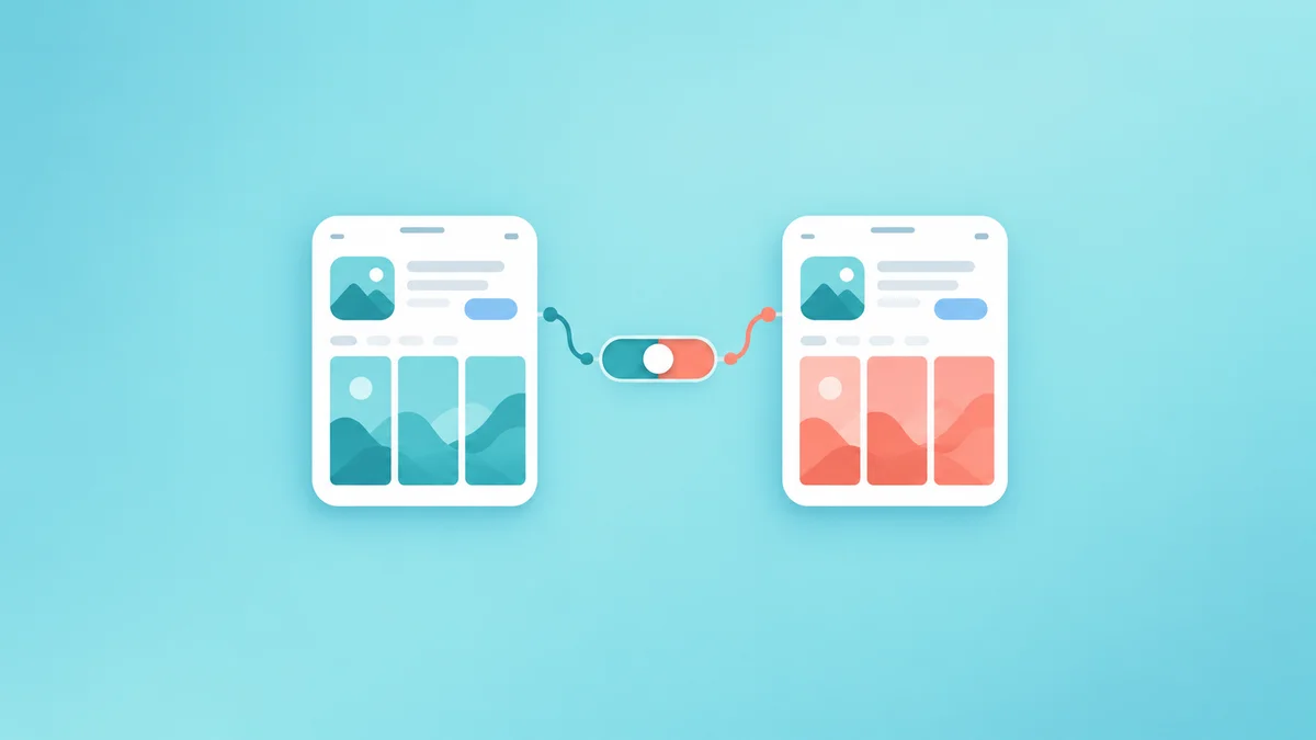 Two app listing variants connected to a split testing control